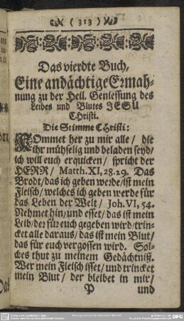 Das vierdte Buch, Eine andächtige Ermahnung zu der Heil. Geniessung des Leibes und Blutes Jesu Christi