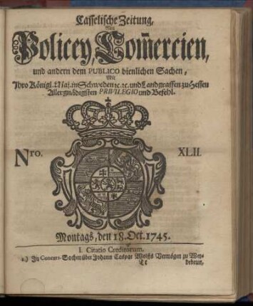 Nro. XLII, Montags, den 18. Oct. 1745