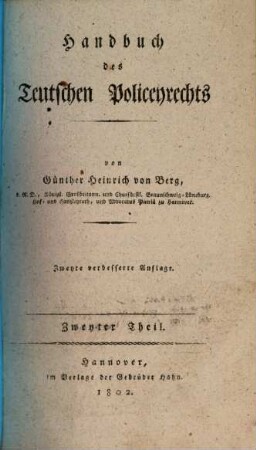 Handbuch des Teutschen Policeyrechts. Zweyter Theil