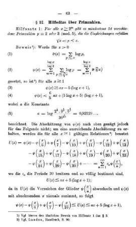 § 12. Hilfssätze über Primzahlen.