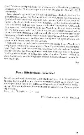 Betr.: Blindenheim Falkenried