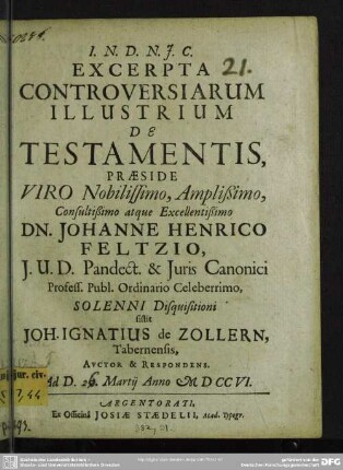 Excerpta Controversiarum Illustrum De Testamentis