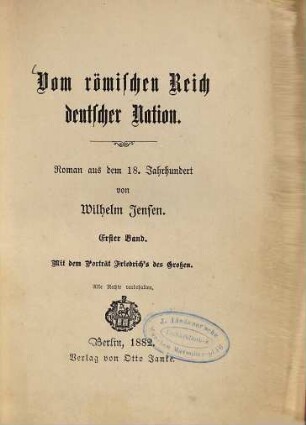 Vom römischen Reich deutscher Nation : Roman aus dem 18. Jahrhundert, 1