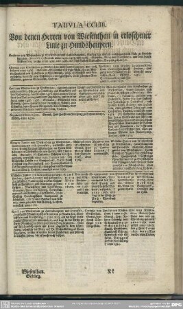Tabula CCLIII. Von denen Herren von Wiesenthau in erloschener Linie zu Hundshaupten