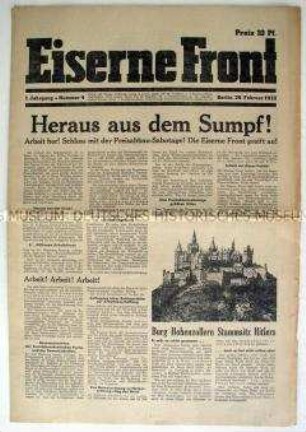 Wochenzeitung der Eisernen Front gegen die Sozialpolitik in der Weimarer Republik