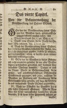 Das vierte Capitel. Von der Bekanntmachung der Menschwerdung des Sohnes Gottes.