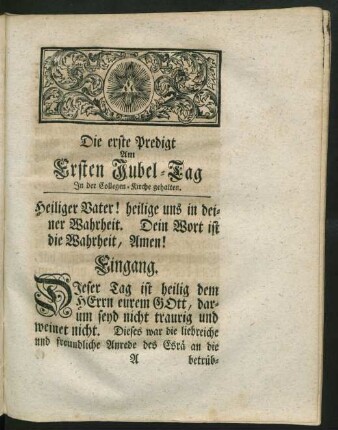 Die erste Predigt Am Ersten Jubel-Tag