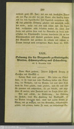 XXIX. Ordnung für die Bergwerke zu Gottesgabe, Platten, Schwarzenberg und Schneeberg, dd. 2. November 1534