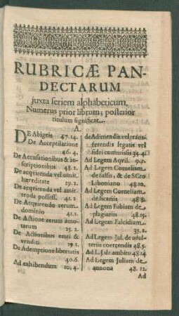 Rubricae Pandectarum ...