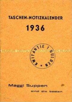 Kommunistische Tarnschrift zur Verhaftung und Behandlung des KPD-Funktionärs Edgar (Etkar) André im Layout eines Taschen-Notizkalenders