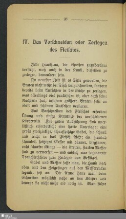 IV. Das Vorschneiden oder Zerlegen des Fleisches