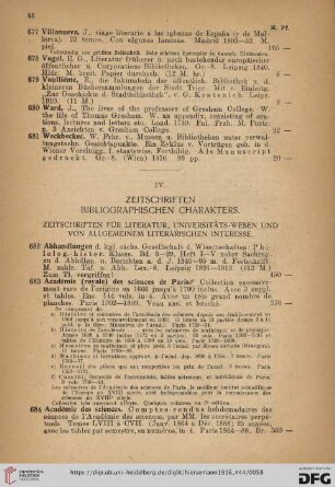 IV. Zeitschriften bibliographischen Charakters (Nr. 682 - 766)