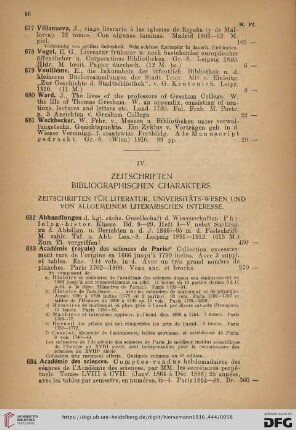 IV. Zeitschriften bibliographischen Charakters (Nr. 682 - 766)