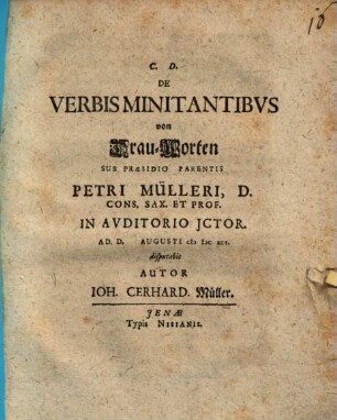De Verbis Minitantibus : = Von Drau-Worten