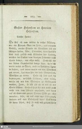 Gustav Hohenstam an Henriette Hohenstam