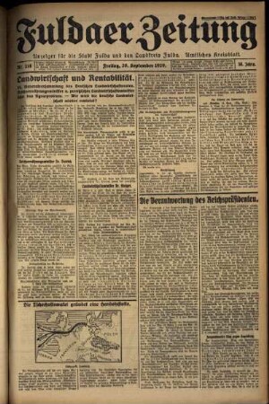 Ausgabe vom Freitag, den 20. September 1929.
