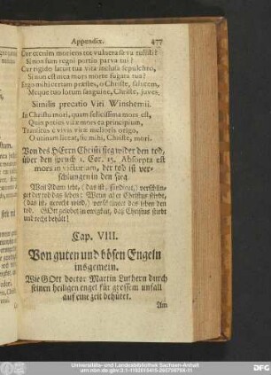 Cap. VIII. Von guten und bösen Engeln insgemein.