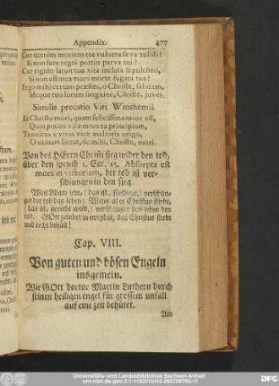 Cap. VIII. Von guten und bösen Engeln insgemein.