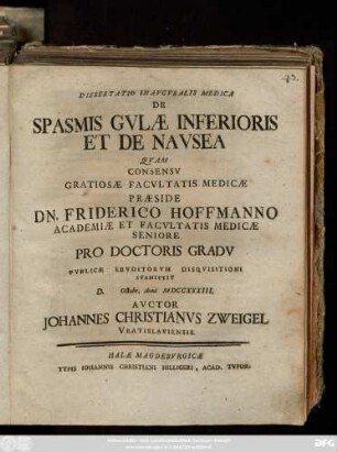 Dissertatio Inavgvralis Medica De Spasmis Gvlæ Inferioris Et De Navsea