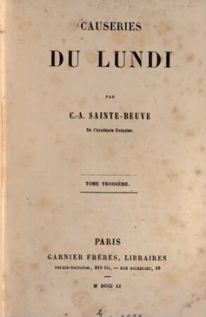 Causeries du lundi, 3