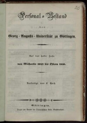 WS 1849/50: Personal-Bestand der Georg-Augusts-Universität zu Göttingen