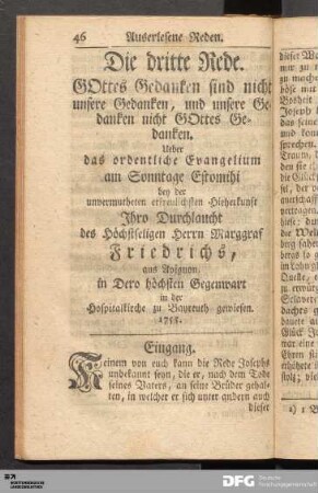 Die dritte Rede. GOttes Gedanken sind nicht unsere Gedanken, und unsere Gedanken nicht GOttes Gedanken.