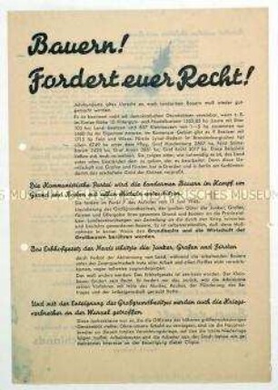 Aufruf der KPD, Bezirk Sachsen, an die Bauern zur gerechten Durchführung der Bodenreform