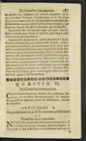 Articulus I. An pura Creatura possit Sacramenta instituere?