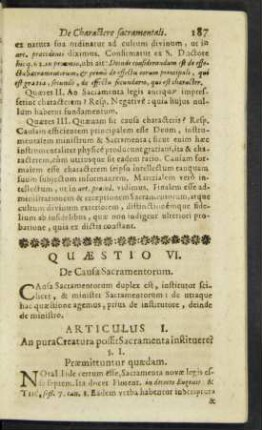 Articulus I. An pura Creatura possit Sacramenta instituere?