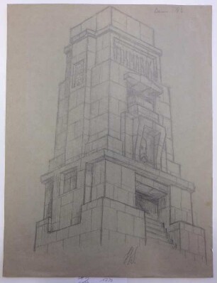 [Bismarck-Denkmal mit Inschrift sowie eiem Relief-Portrait]