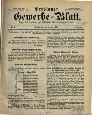Breslauer Gewerbeblatt : Organ des Breslauer und Schlesischen Central-Gewerbevereins. 18. 1872