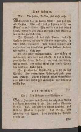 Das Sechste. Mel. Ein Mädchen oder Weibchen [et]c.