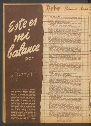 Este es mi balance - Por R. Quiroga : Debe [y] haber, Buenos Aires, Julio de 1945