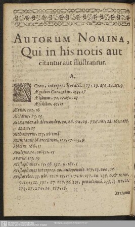 Autorum Nomina, Qui in his notis aut citantur aut illustrantur
