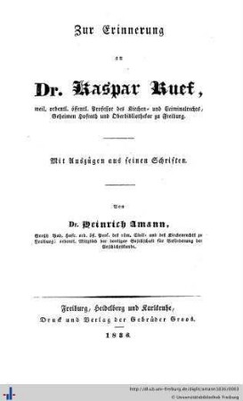 Zur Erinnerung an Dr. Kaspar Ruef...