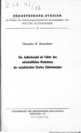 Der Außenhandel als Faktor des wirtschaftlichen Wachstums der sozialistischen Staaten Südosteuropas