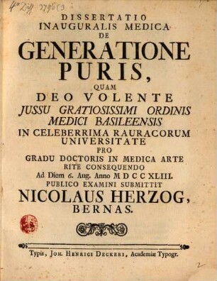 Diss. inaug. med. de generatione puris