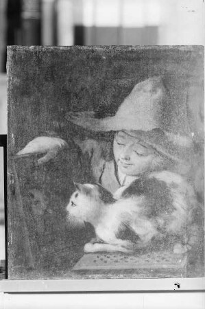 Die fünf Sinne — Das Gesicht (Junge mit Katze vor dem Spiegel)