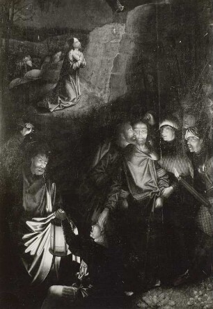 Flügelaltar (geöffnet): Mittelbild Gefangennahme Christi, Innenseiten Engel mit Leidensgeräten