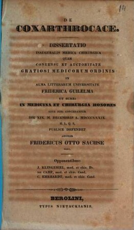 De coxarthrocace : diss. inaug. med. chir.