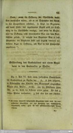 Beschreibung des Gasbehälters mit einem Regulator in den Gaswerken zu Chester