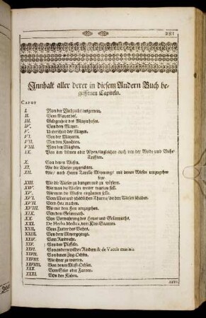 Innhalt aller derer in diesem Andern [Neundten] Buch begriffenen Capiteln.