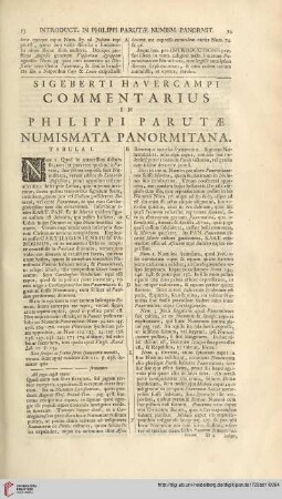 Sigeberti Havercampi commentarius in Philippi Parutae numismata Panormitana