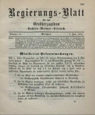 64. Ministerial-Bekanntmachung, die Ernennung von Wahlkommissaren für die Wahl der Abgeordneten zum nächsten XXVII. ordentlichen Landtag betreffend