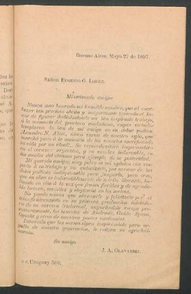 [Carta dirigida a] Señor Eurgenio G. López