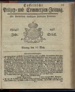 19tes Stueck, Montag den 7ten May 1804