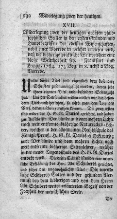 Widerlegung zwey der heutigen größten philosophischen Geister in den ersten Gründen und Hauptbegriffen der edelsten Wissenschaften.
