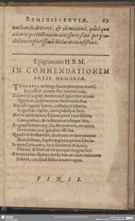 Epigramma H.B.M. In Commendationem Artis Memoriae