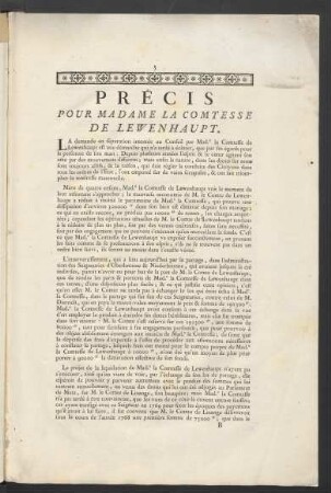 Précis Pour Madame La Comtesse De Lewenhaupt