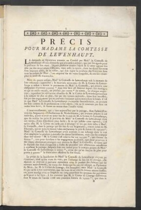 Précis Pour Madame La Comtesse De Lewenhaupt